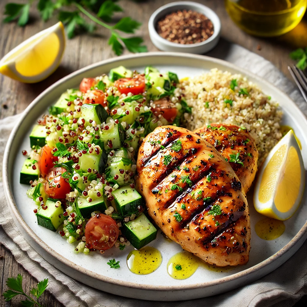 Grilled Lemon Herb Chicken with Quinoa Salad-recipeplatter