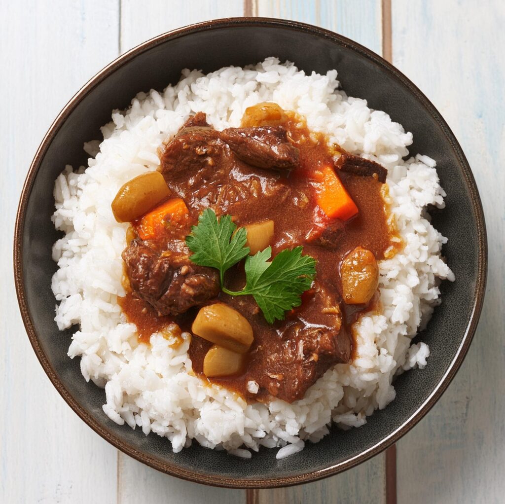 Beef Stew Meat and Rice Recipe-recipeplatter