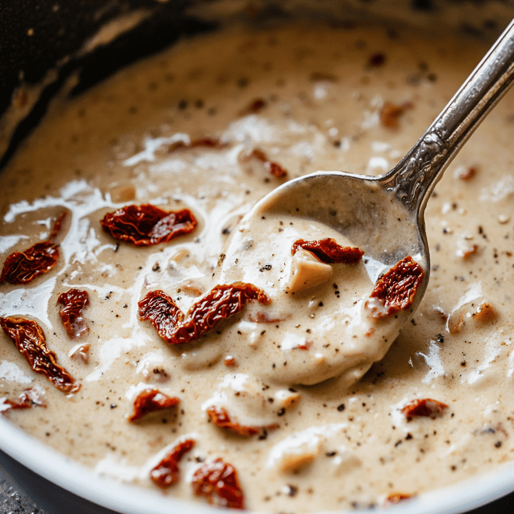 Creamy sauce for Marry Me Chicken Pasta cooking
