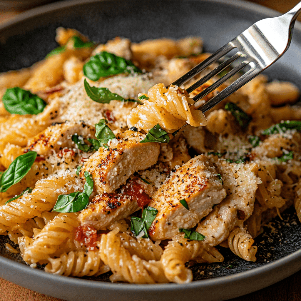Served Marry Me Chicken Pasta with basil