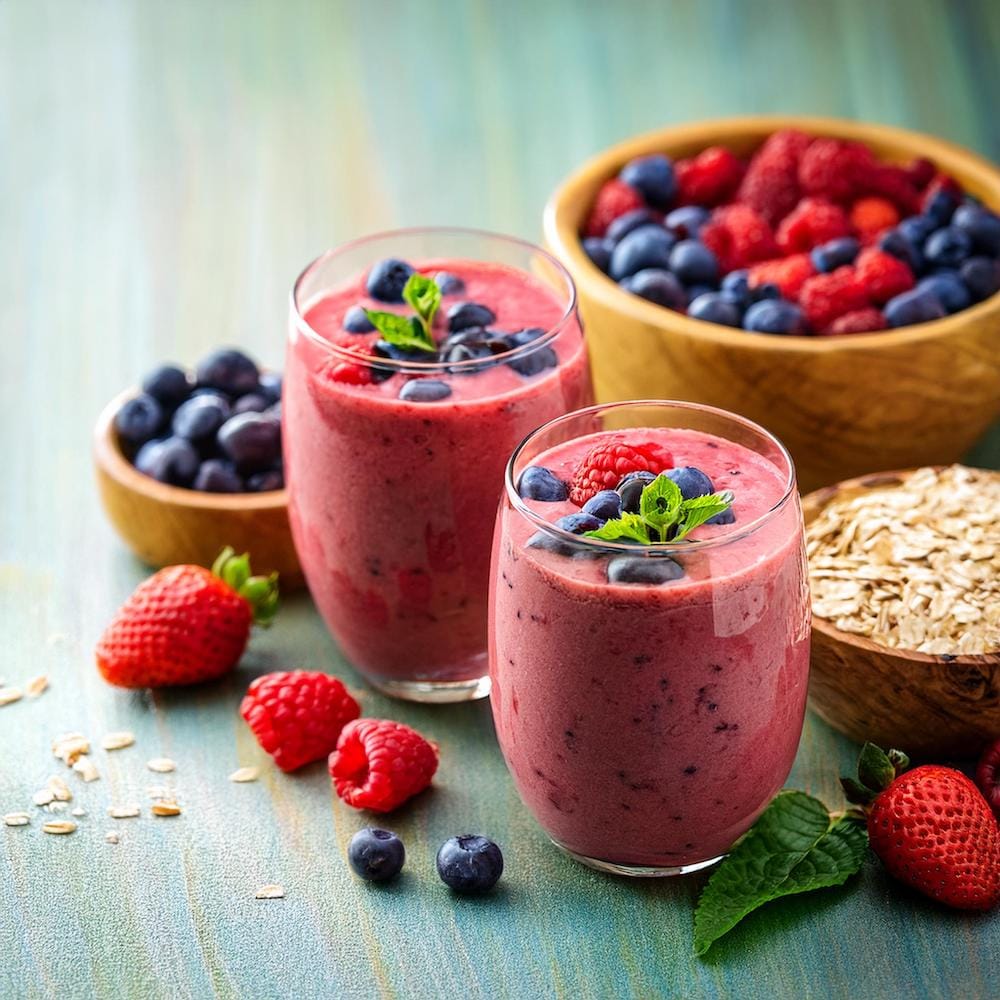 Triple Berry Oat Tropical Smoothie Recipe-RECIPEPLATTER